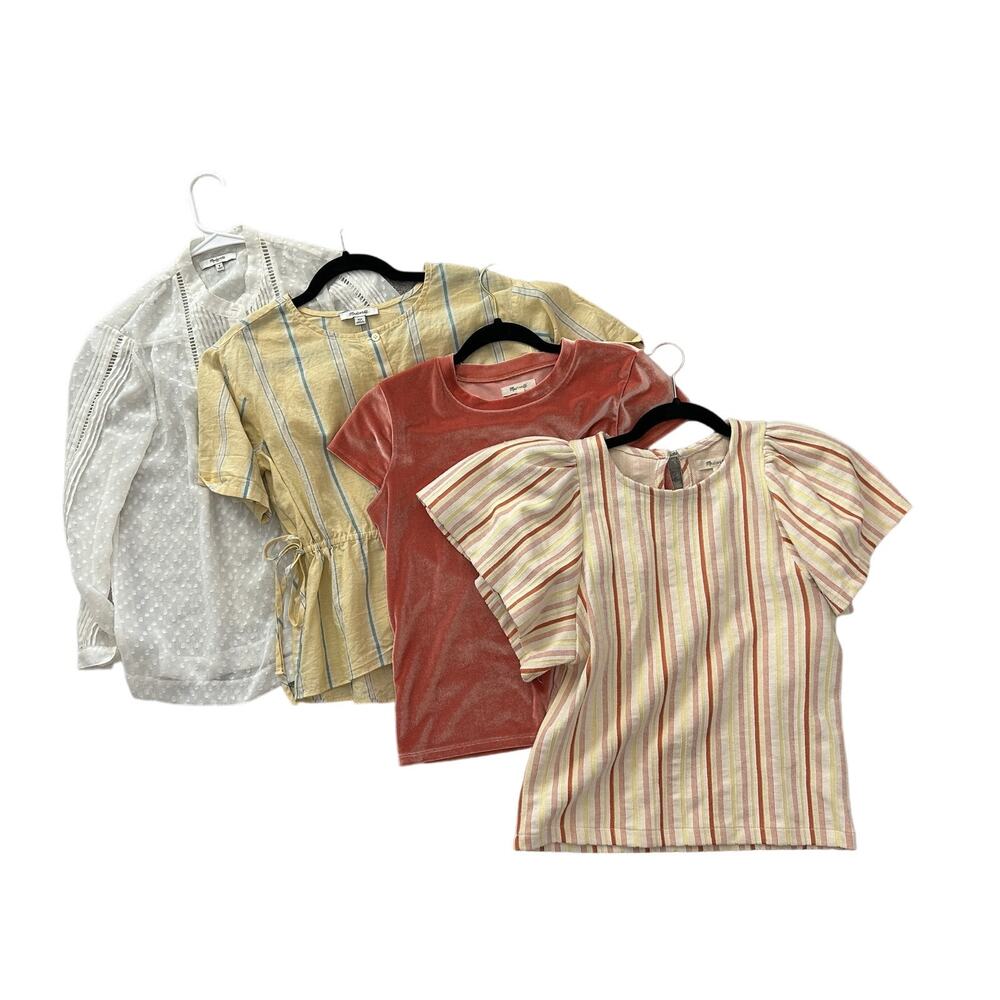 Madewell shirt blouse lot s xs yellow coral blouse Atlantic stripe Swiss dot